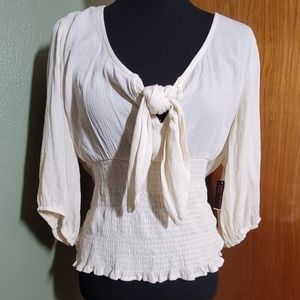 NWT No Boundaries cream tie front blouse XXL